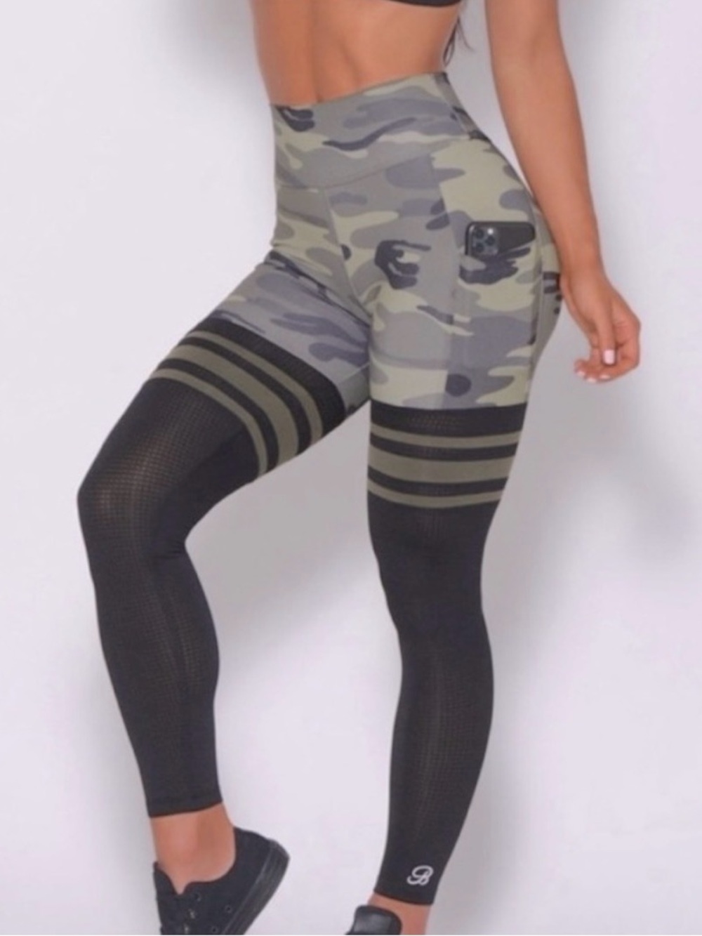 Bombshell Sportswear Green Camo & Black High-Waist Leggings